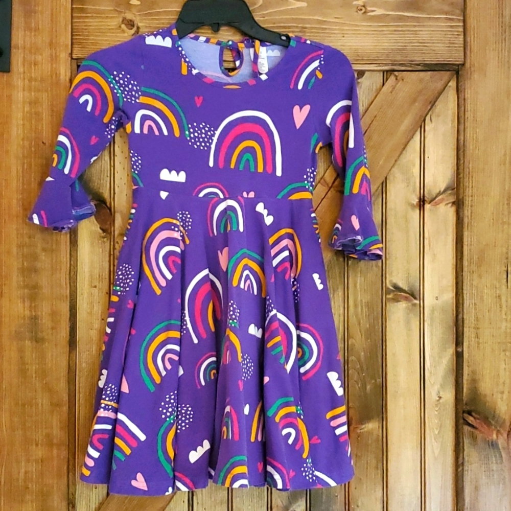 Girls Elenor Rose dress purple with rainbows size 8.